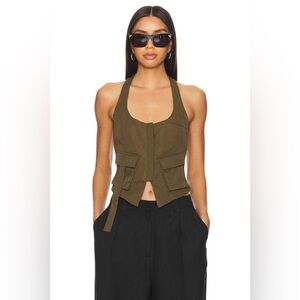 superdown Olive Green Halter Utility Tank Top